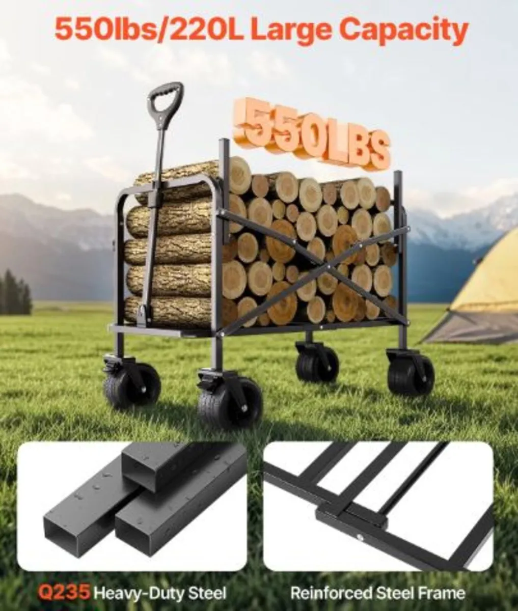 Collapsible Folding Wagon, 550lb Load & 220L,2 in1 - Image 4