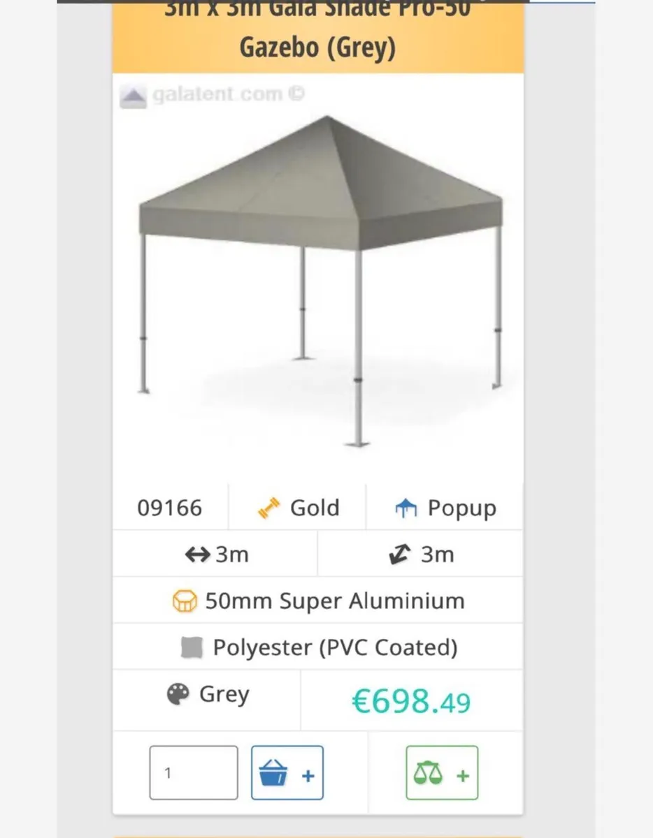 Gazebo 3M x 3M Grey - Image 2