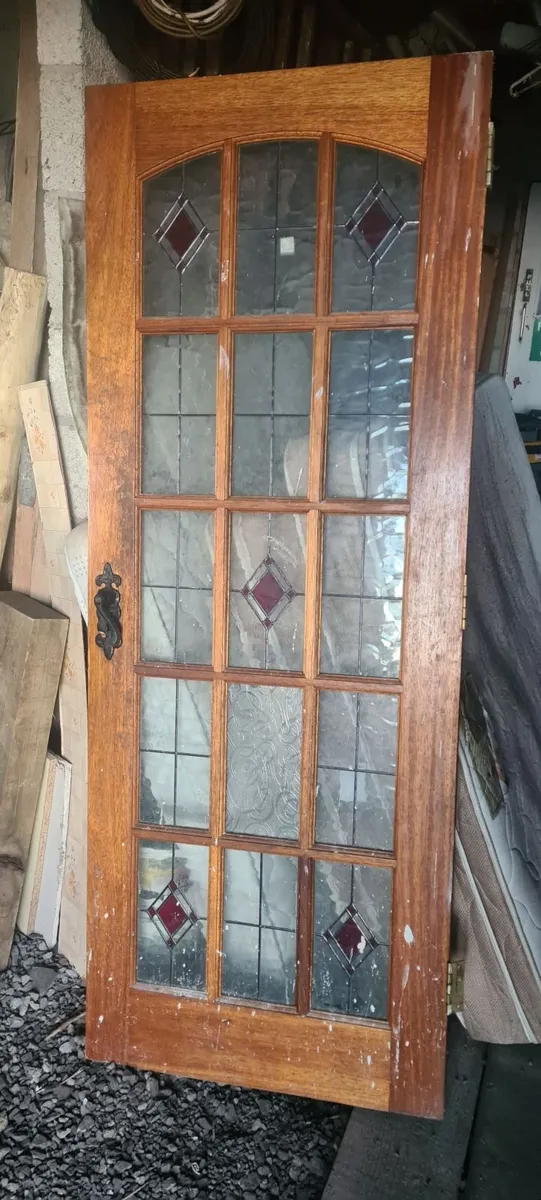 Decorative Red Diamond Glass Teak door