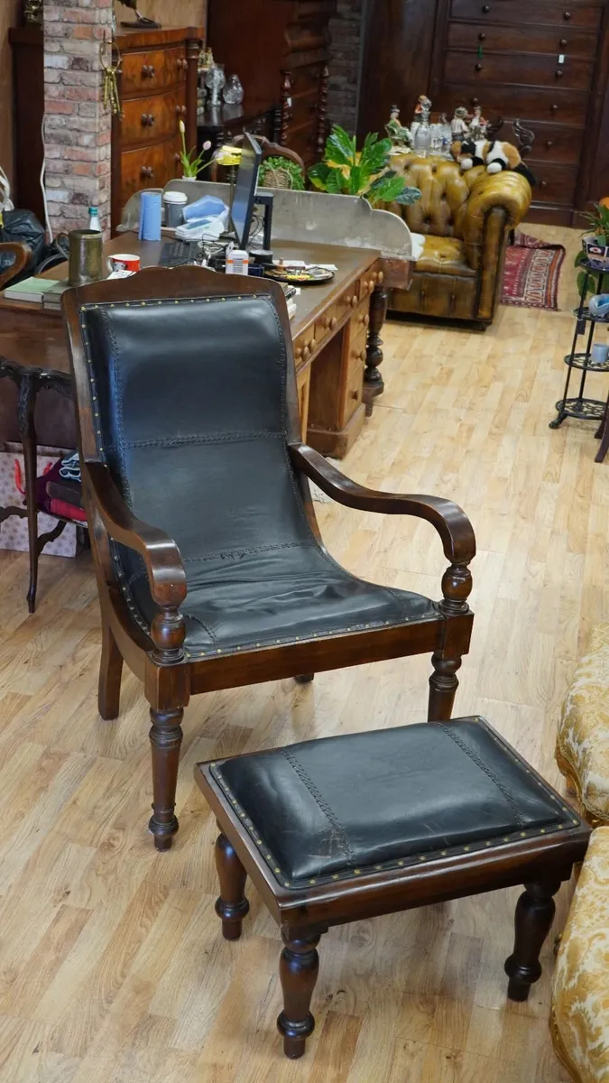 Large Genuine Leather Armchair with Matching Foots - Image 2