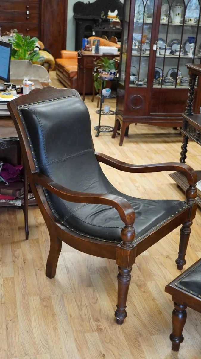 Large Genuine Leather Armchair with Matching Foots - Image 3