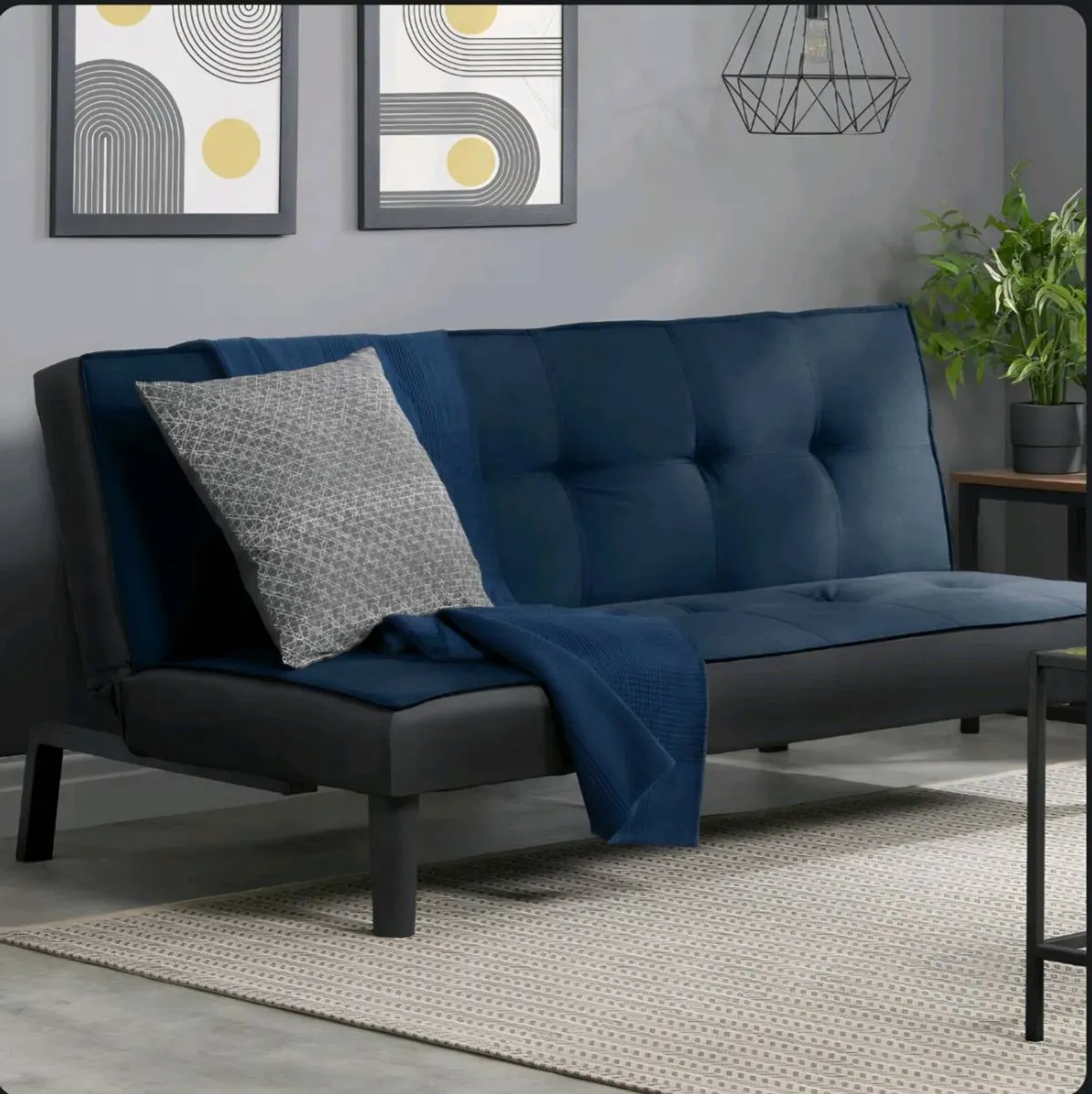Dark Blue 3 Seater Couch Bed - Image 1