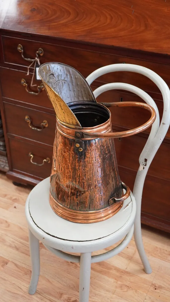 Vintage Hammered Copper & Brass Coal Scuttle - Image 2