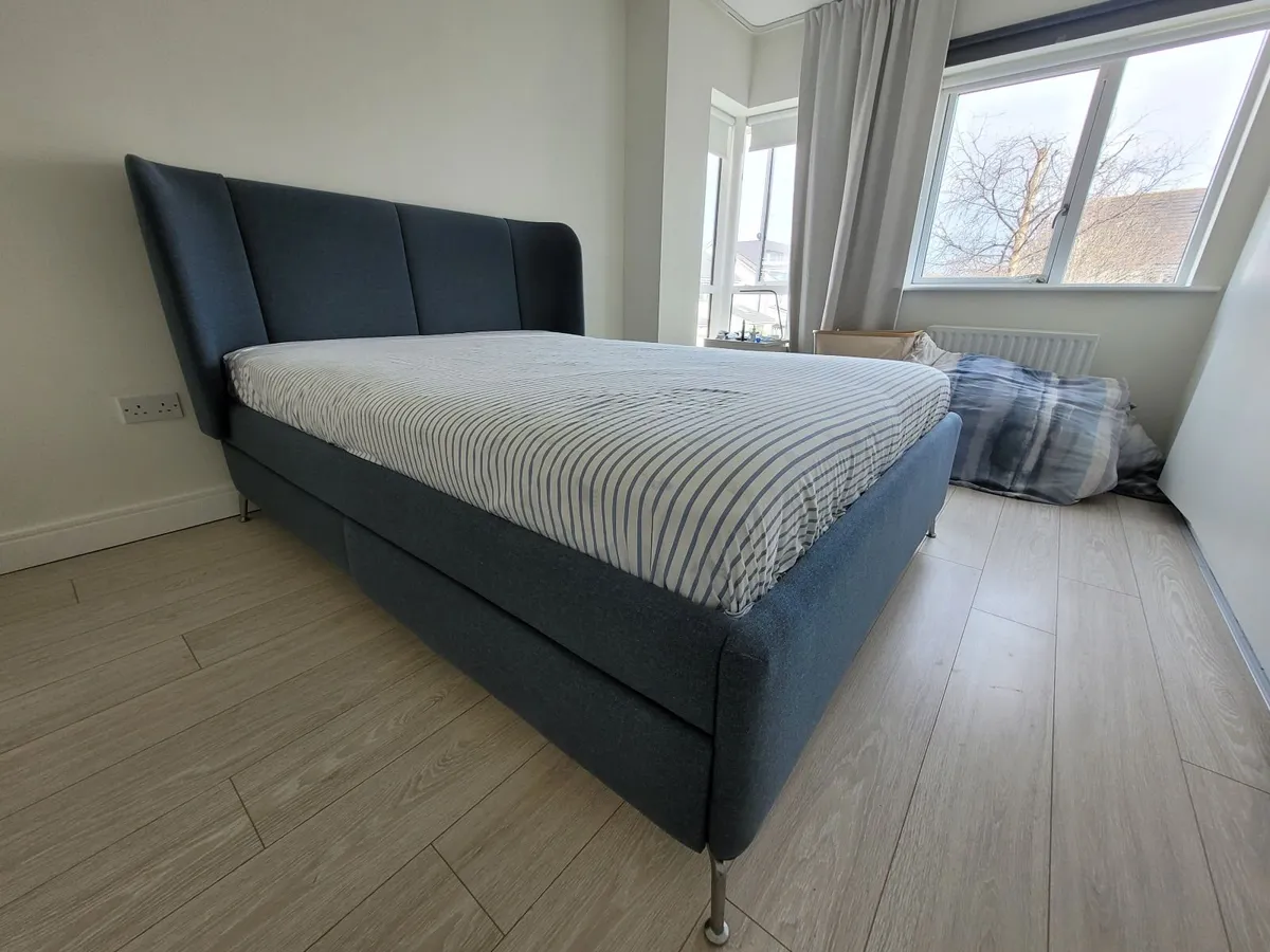 IKEA upholstered king size bed frame with storage - Image 1