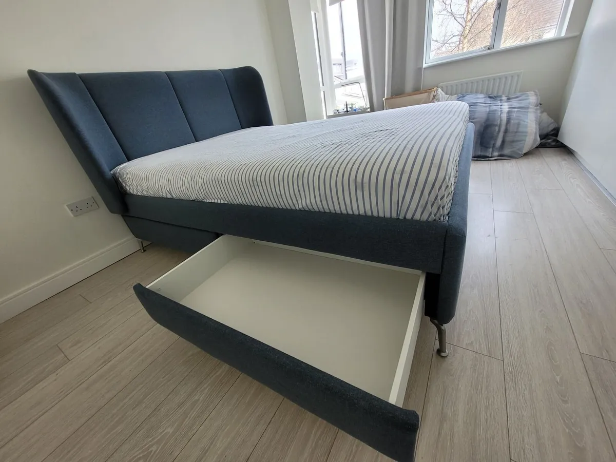 IKEA upholstered king size bed frame with storage - Image 2