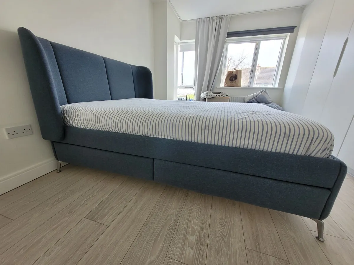 IKEA upholstered king size bed frame with storage - Image 4