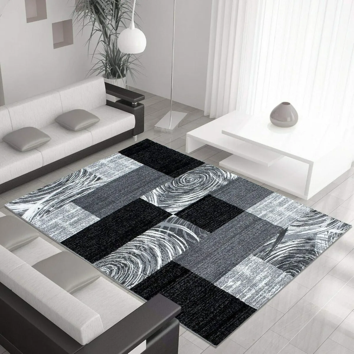 Rug ABSTRACT Modern Design Black Grey Charcoal - Image 1