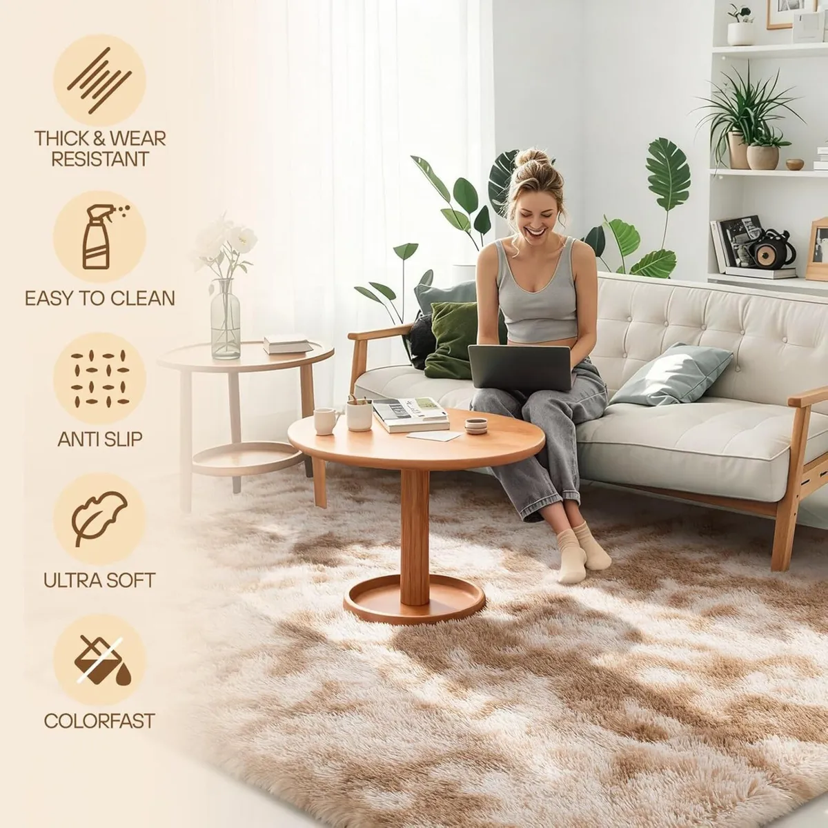 Rugs Living Room - 200x300cm Khaki Large Rug for - Image 3