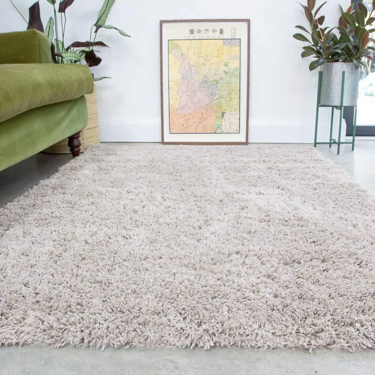 Beige Thick Shaggy Rug Modern Durable Super Soft - Image 1