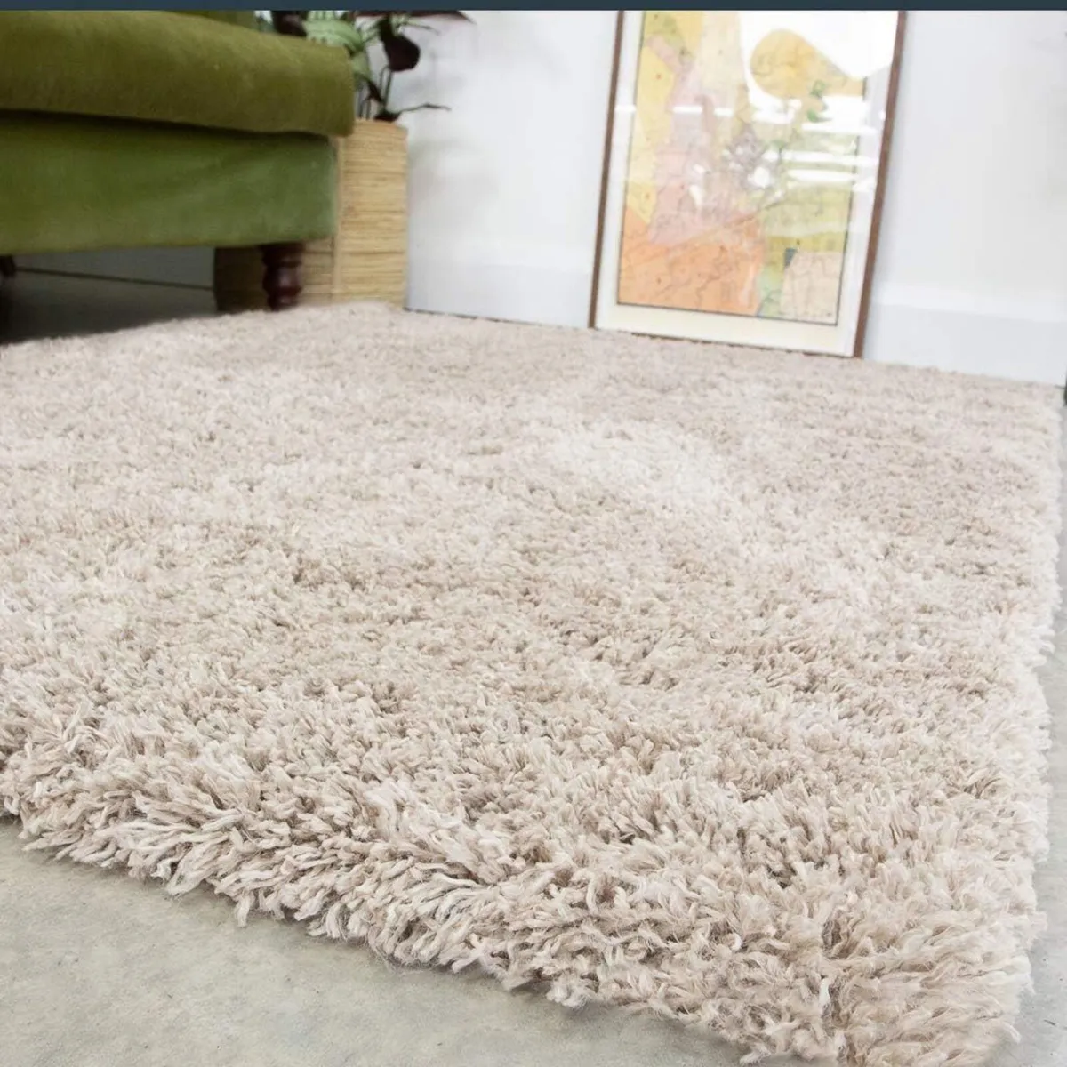 Beige Thick Shaggy Rug Modern Durable Super Soft - Image 2