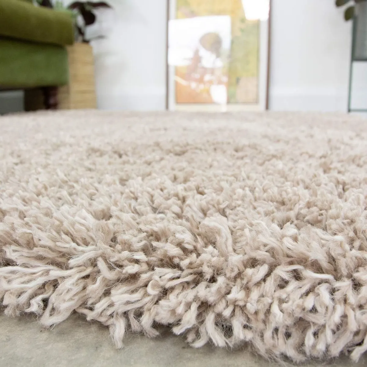 Beige Thick Shaggy Rug Modern Durable Super Soft - Image 3