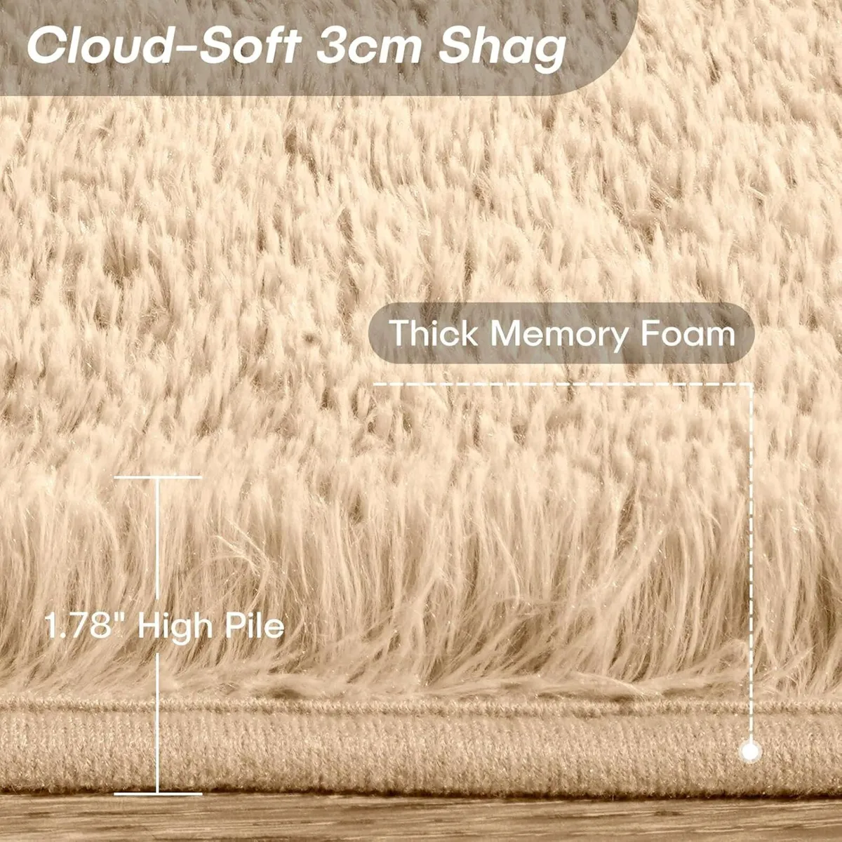 240x300cm Beige Shaggy Rug – Large Soft Fluffy - Image 2