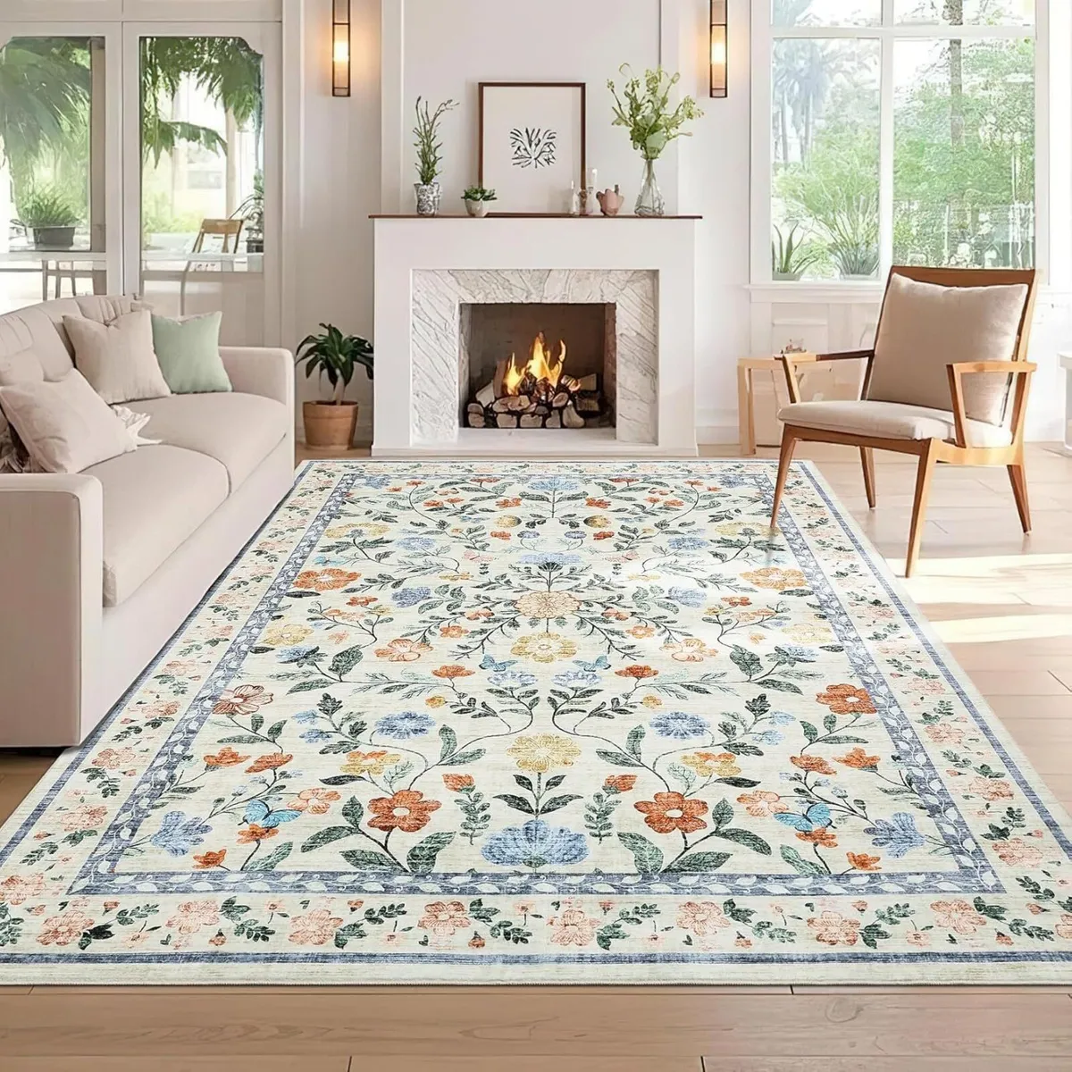 200x290 cm Large Floral Living Room Rug Non-Slip - Image 1
