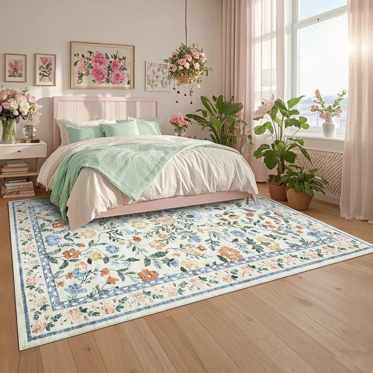 200x290 cm Large Floral Living Room Rug Non-Slip - Image 2