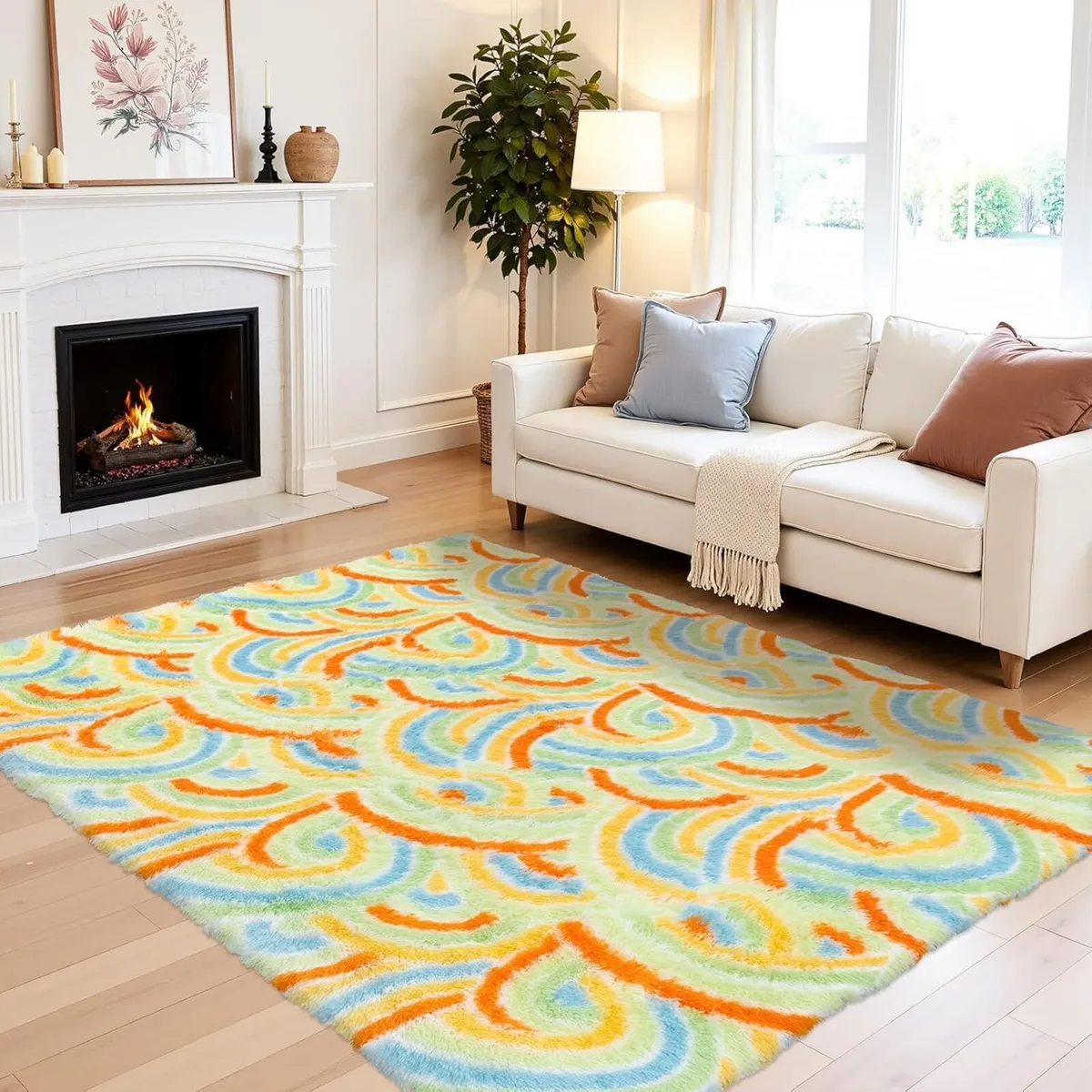 Large Rugs Living Room Rainbow Design Fluffy Cute - Image 1