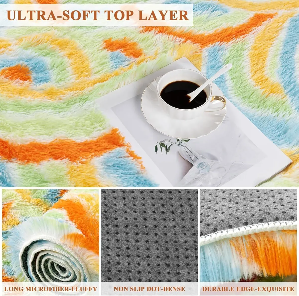 Large Rugs Living Room Rainbow Design Fluffy Cute - Image 2