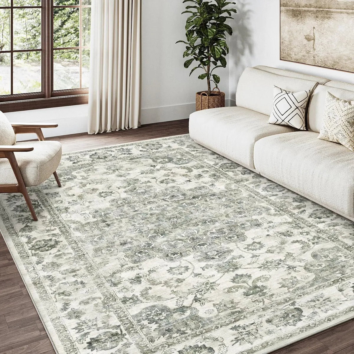 Vintage Rugs Living Room Green Large Area Rug - Image 1