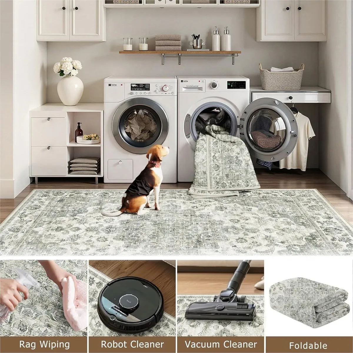 Vintage Rugs Living Room Green Large Area Rug - Image 4