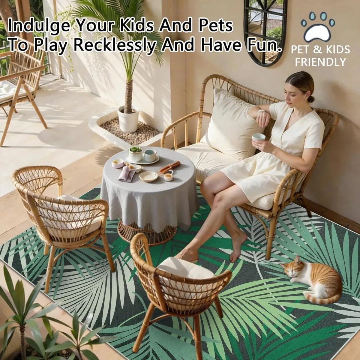 Indoor Outdoor Rug Green 200x300cm Large for - Image 4