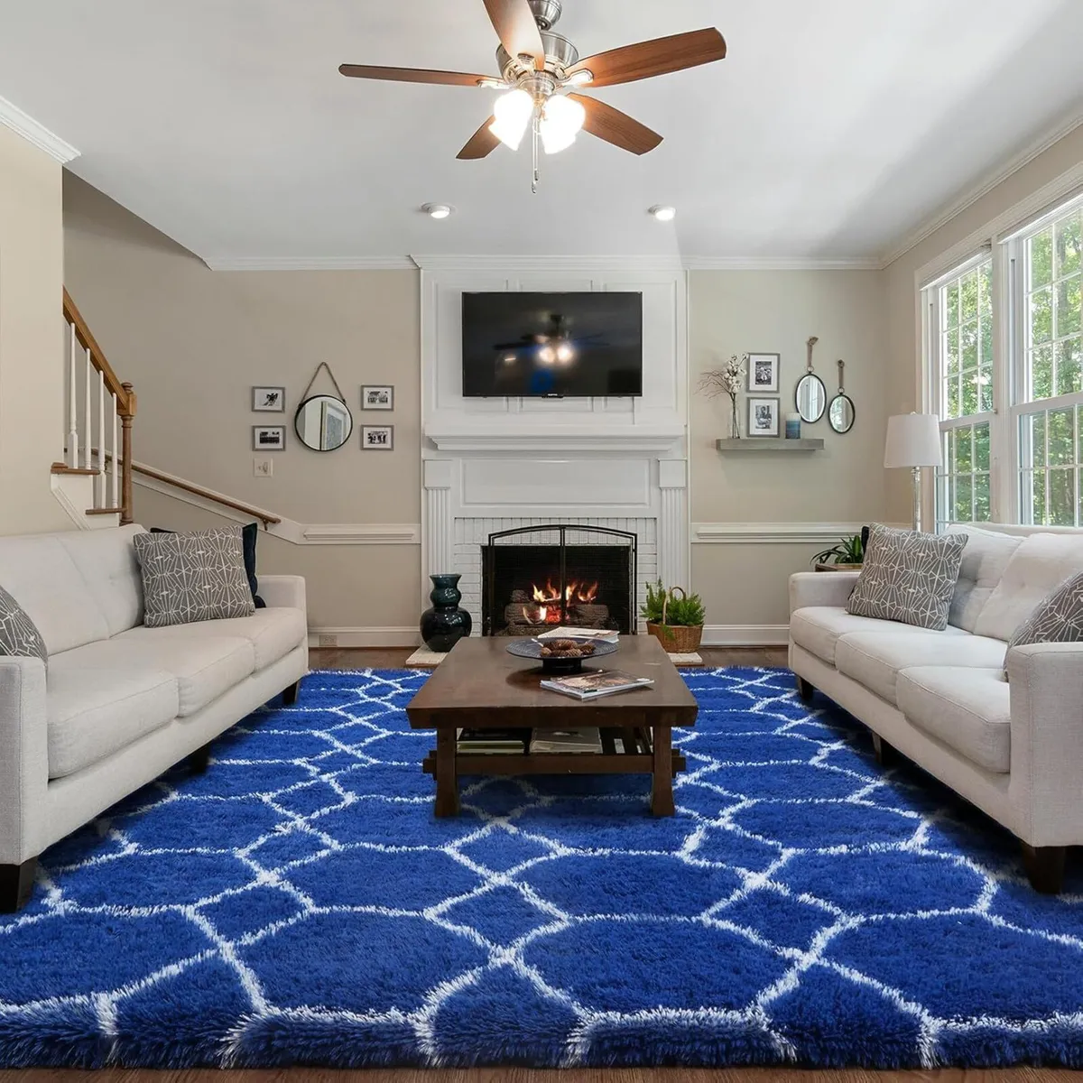 Fluffy Rug for Living Room 200x300cm Grey and - Image 1