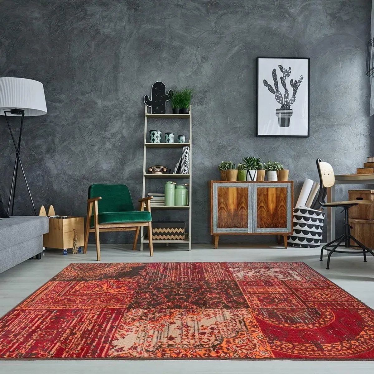 Milan Red Brown Burnt Orange Grey Patchwork - Image 2