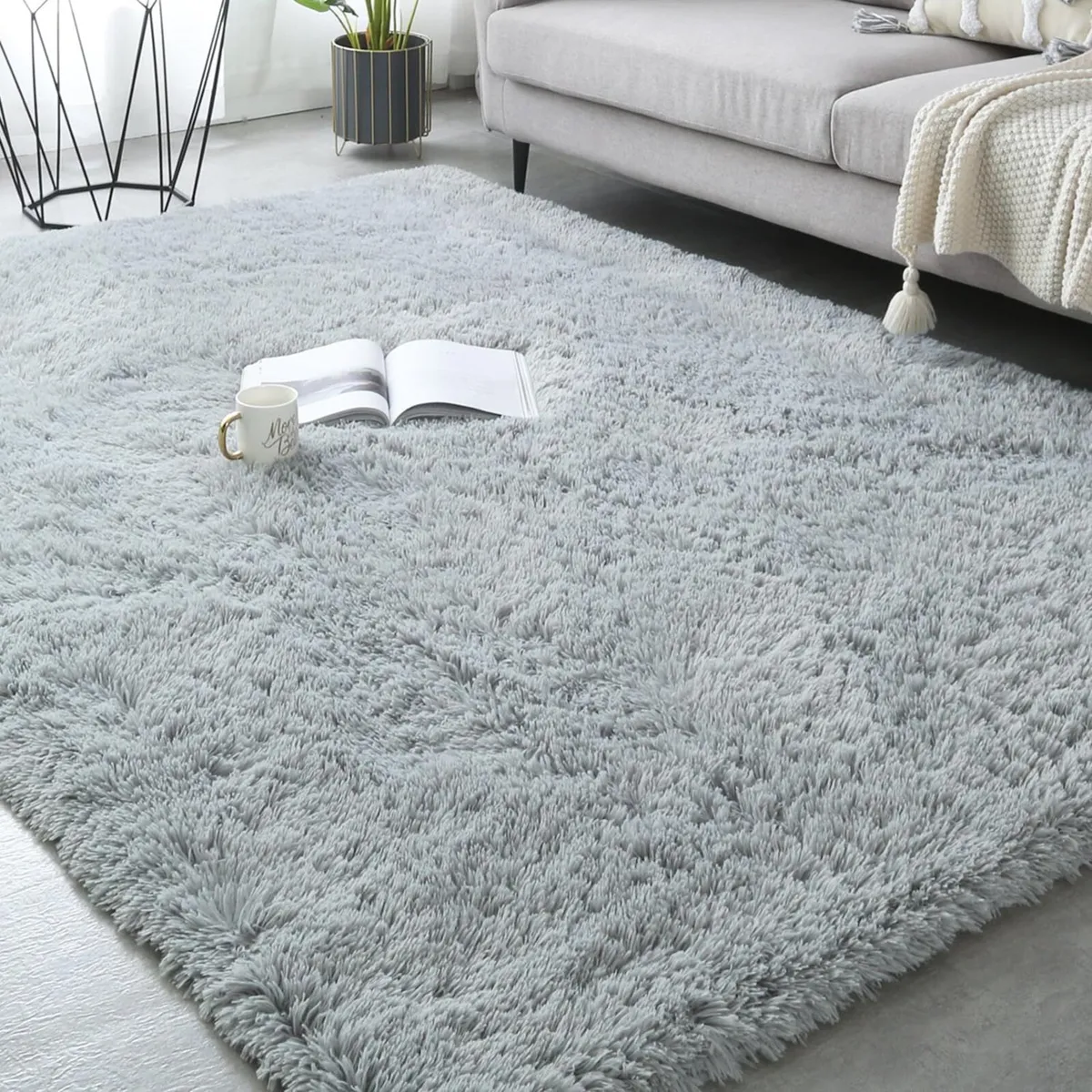 Rugs Living Room 200x300cm Smoky Grey Fluffy Area - Image 1