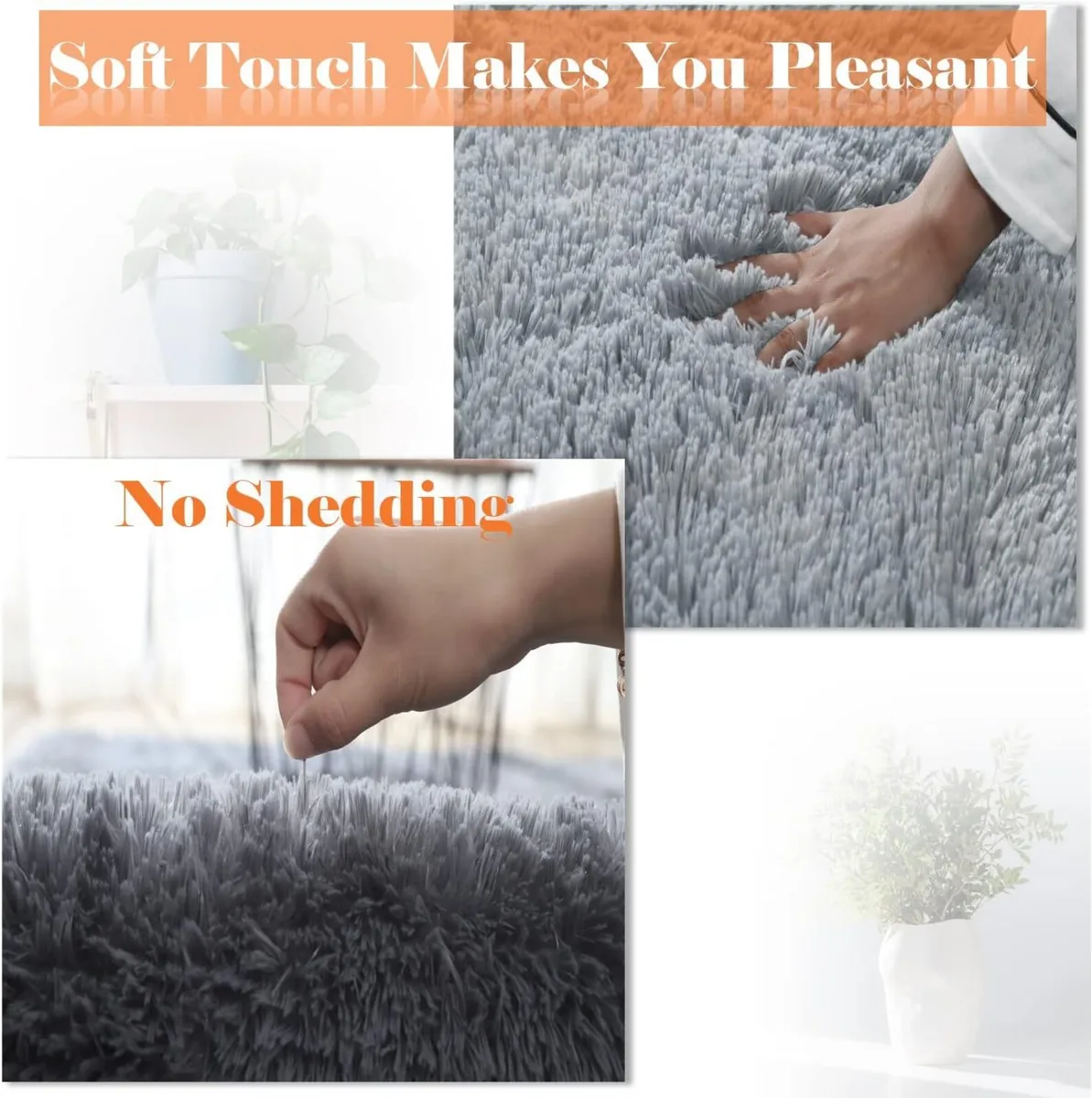 Rugs Living Room 200x300cm Smoky Grey Fluffy Area - Image 4