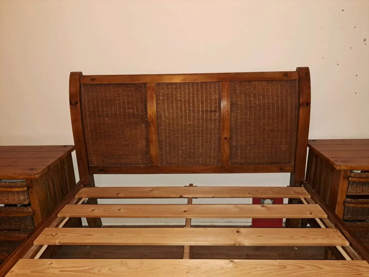 Solid Wood Kingsize Sleigh Bed Rattan Wicker Cane - Image 4