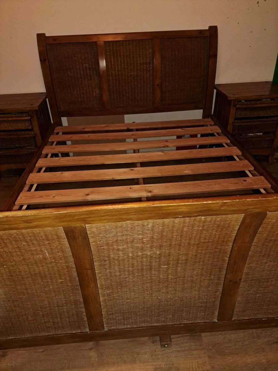 Solid Wood Kingsize Sleigh Bed Rattan Wicker Cane - Image 3