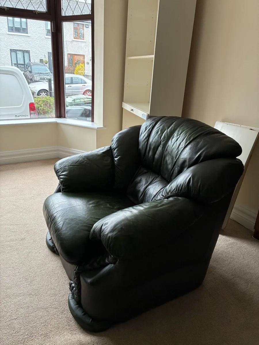 Green three seater and armchair - Image 2