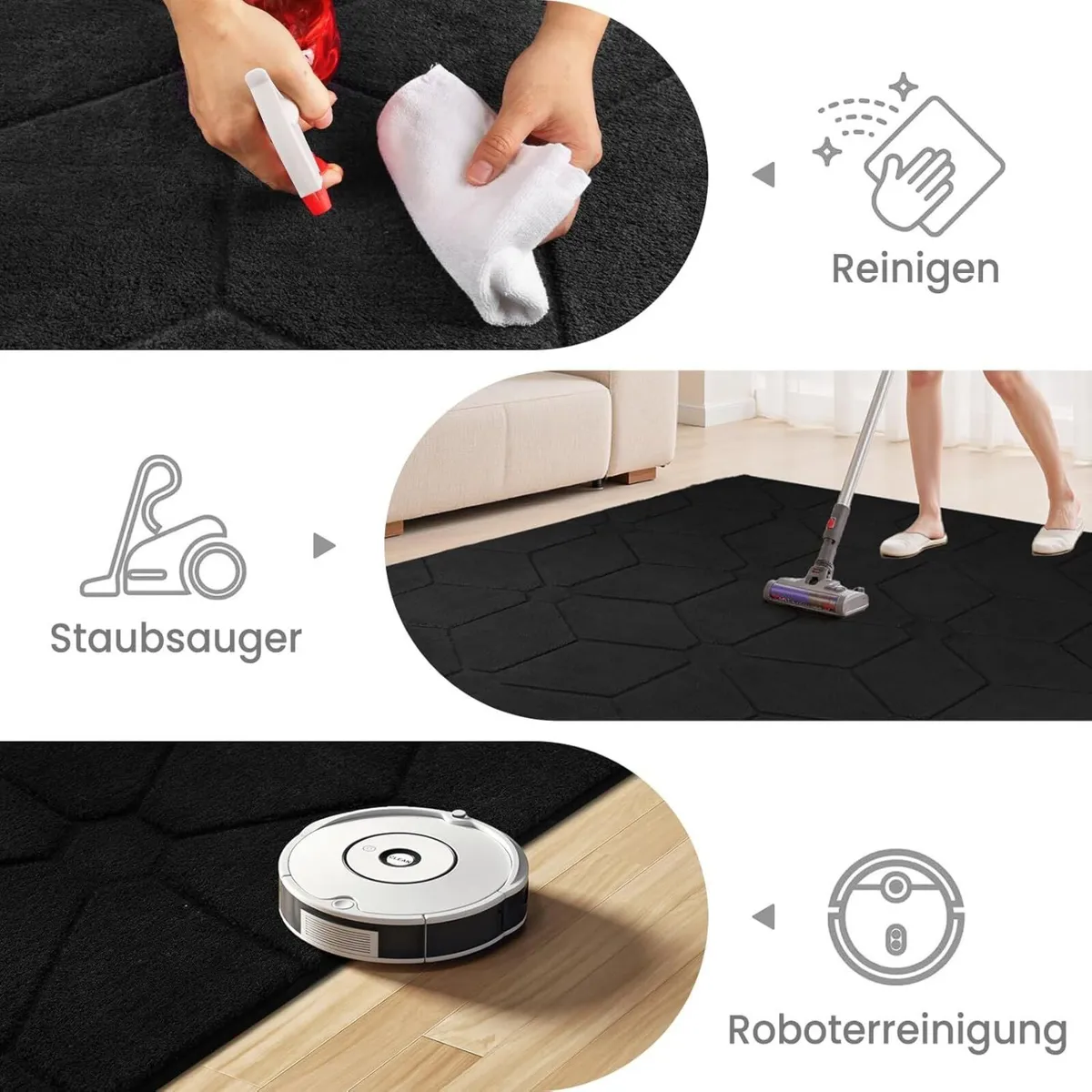 Rug Living Room 200 x 300 cm Grey Washable - Image 3