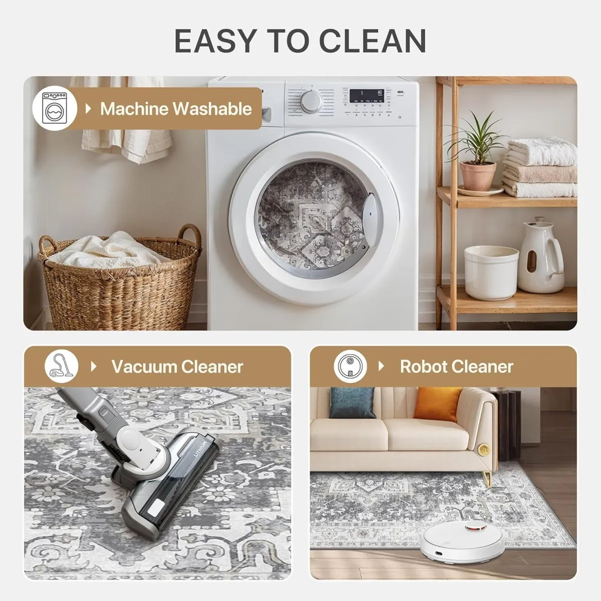 Washable Large Grey Rug 160x230cm for Living Room - Image 2