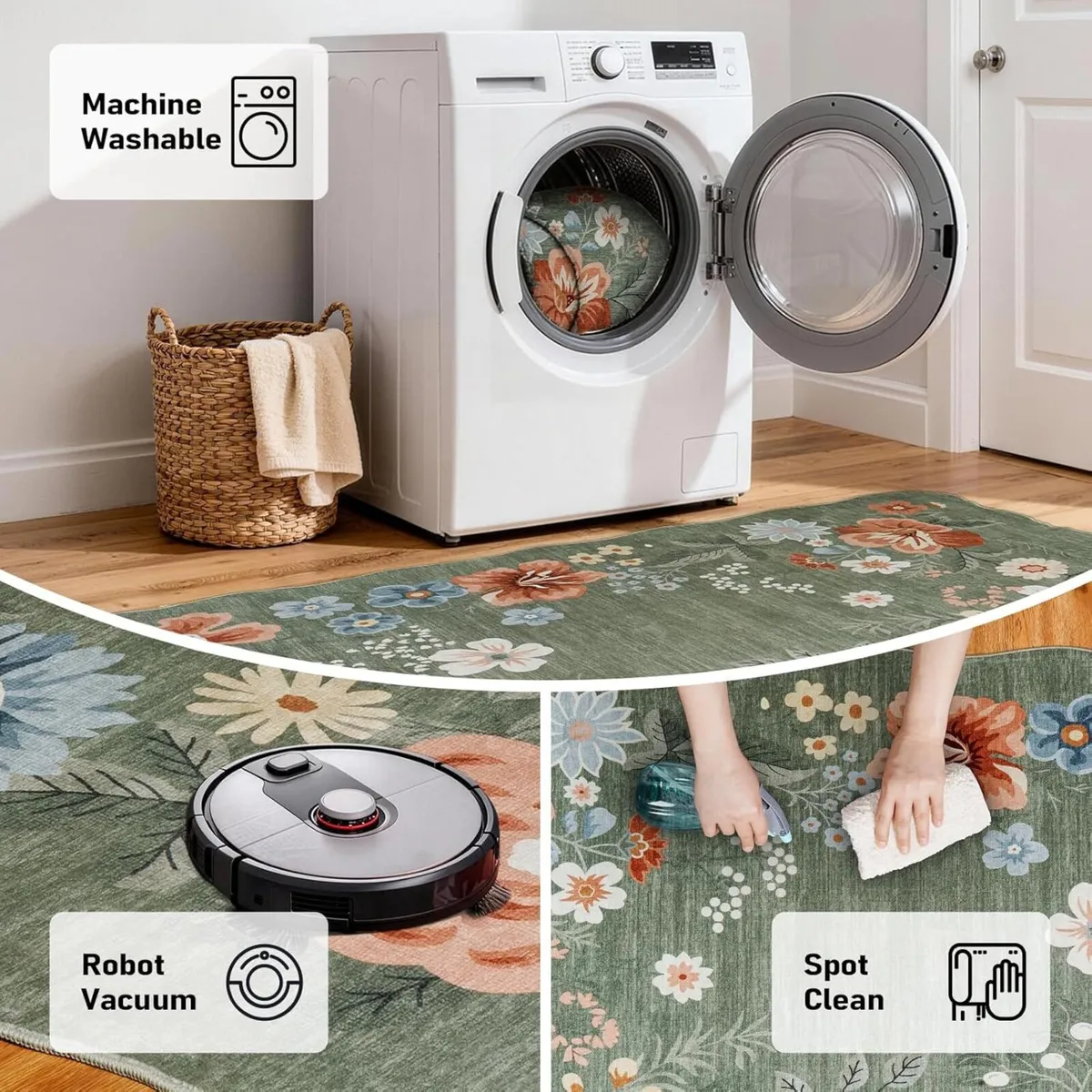 Living Room Rug Large Low Pile Vintage Scalloped - Image 4