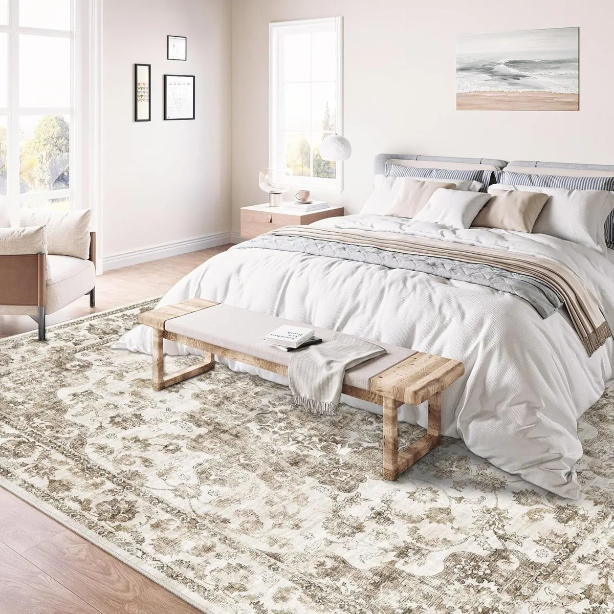 Vintage Rugs Living Room Brown Large Area Rug - Image 3