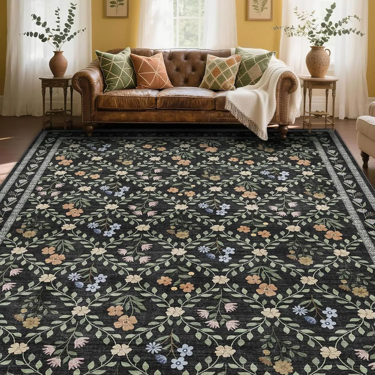 Floral Rugs for Living Room Boho Washable Area - Image 1