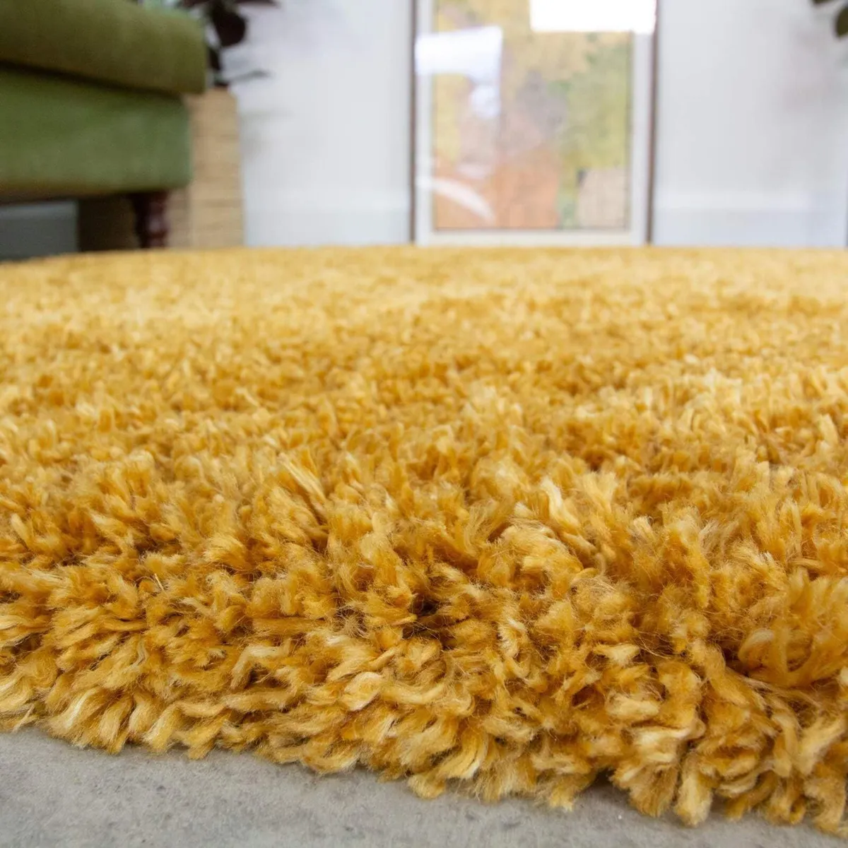 Ochre Fluffy Shaggy Shag Rug Affordable Yellow - Image 3
