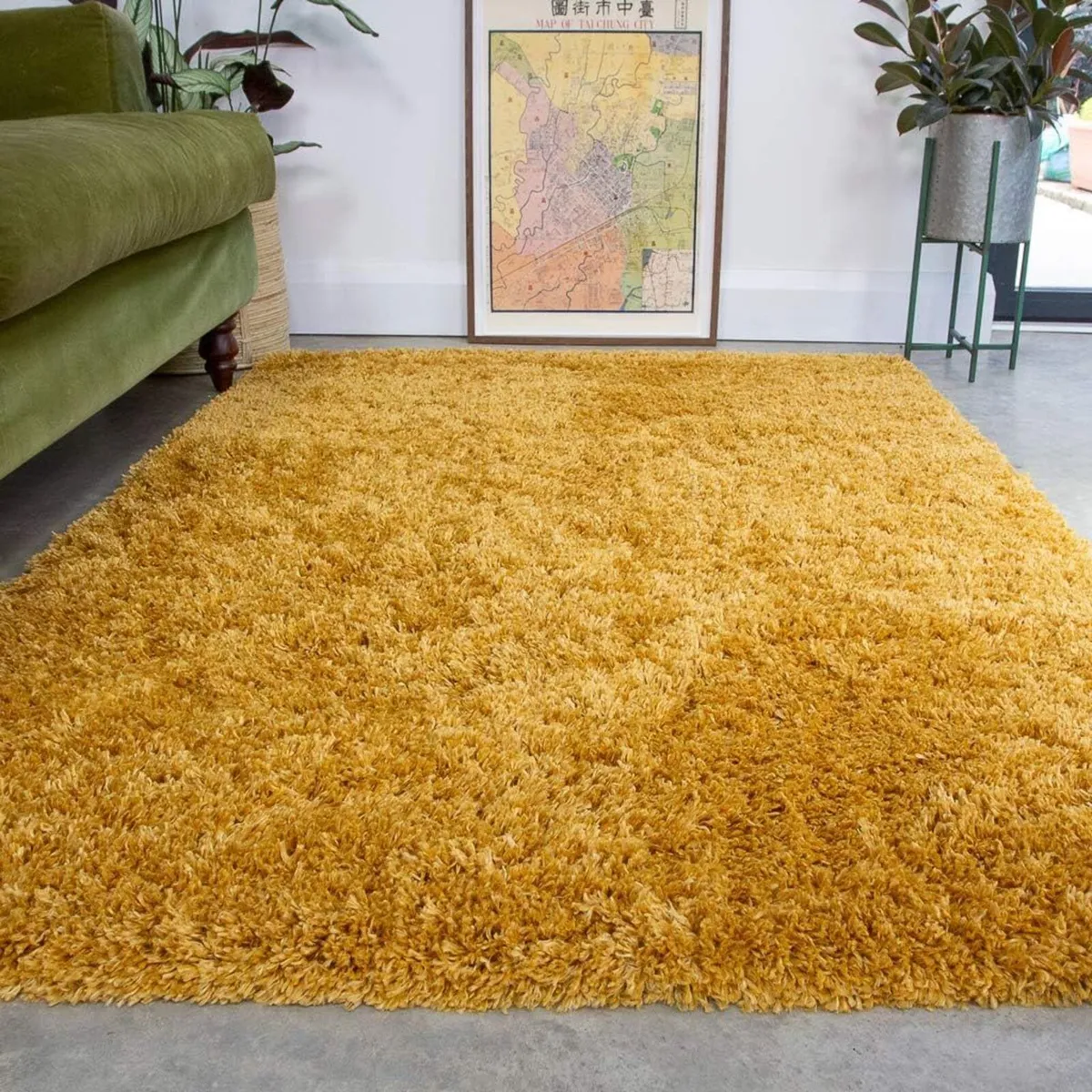 Ochre Fluffy Shaggy Shag Rug Affordable Yellow - Image 1