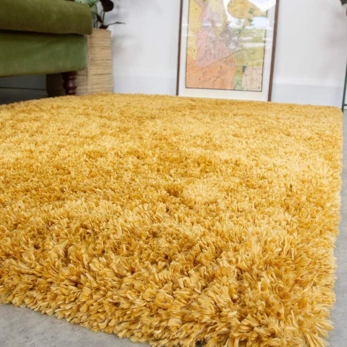 Ochre Fluffy Shaggy Shag Rug Affordable Yellow - Image 2