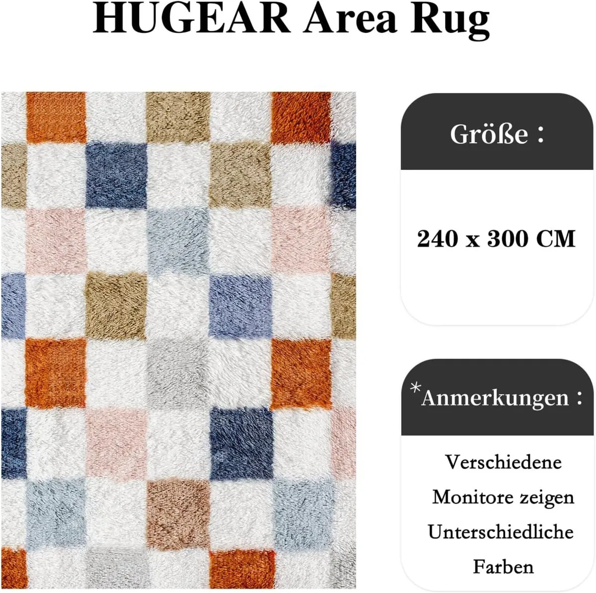 Fluffy Checkered Rugs Living Room Large Area Rug - Image 2