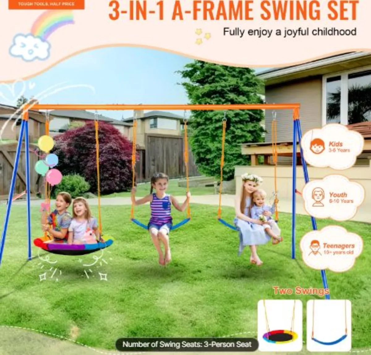 Swing Sets for Backyard, 600lbs Load Capacity - Image 2