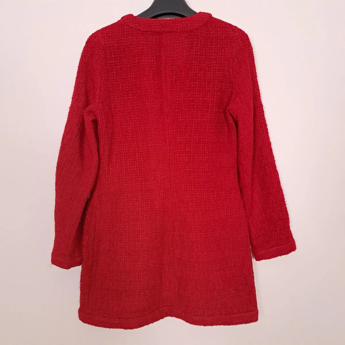 Zara Red Textured Gold Button Knit Dress S - Image 3