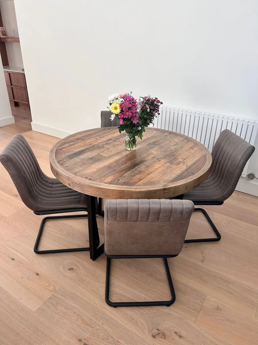 Round Wooden Dining Table & 4 Chairs - Image 1