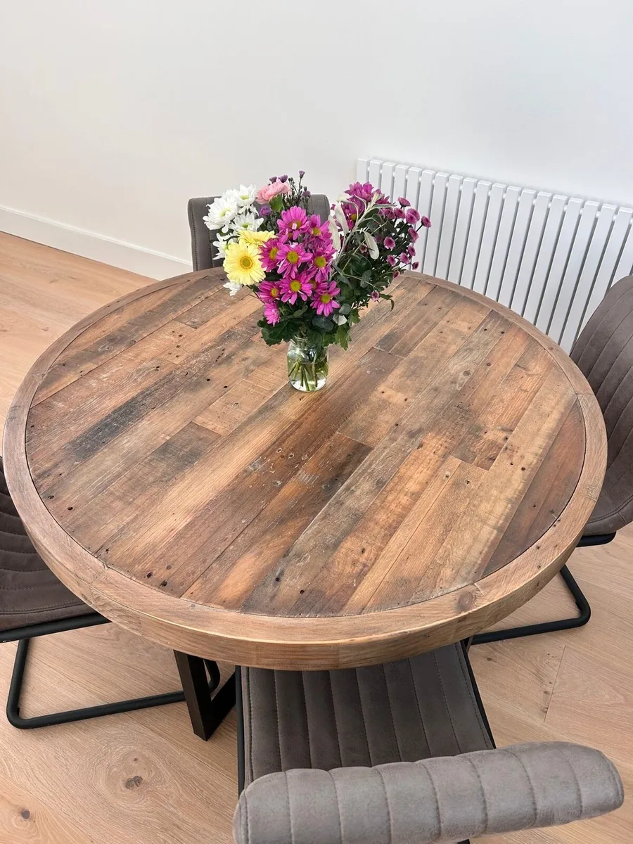 Round Wooden Dining Table & 4 Chairs - Image 3