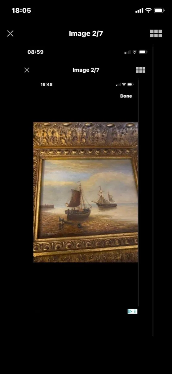 Vintage Oil on Board Maritime Painting - Image 2