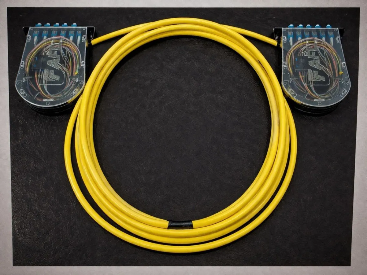 Fibre optic tray cassettes (fusion spliced).