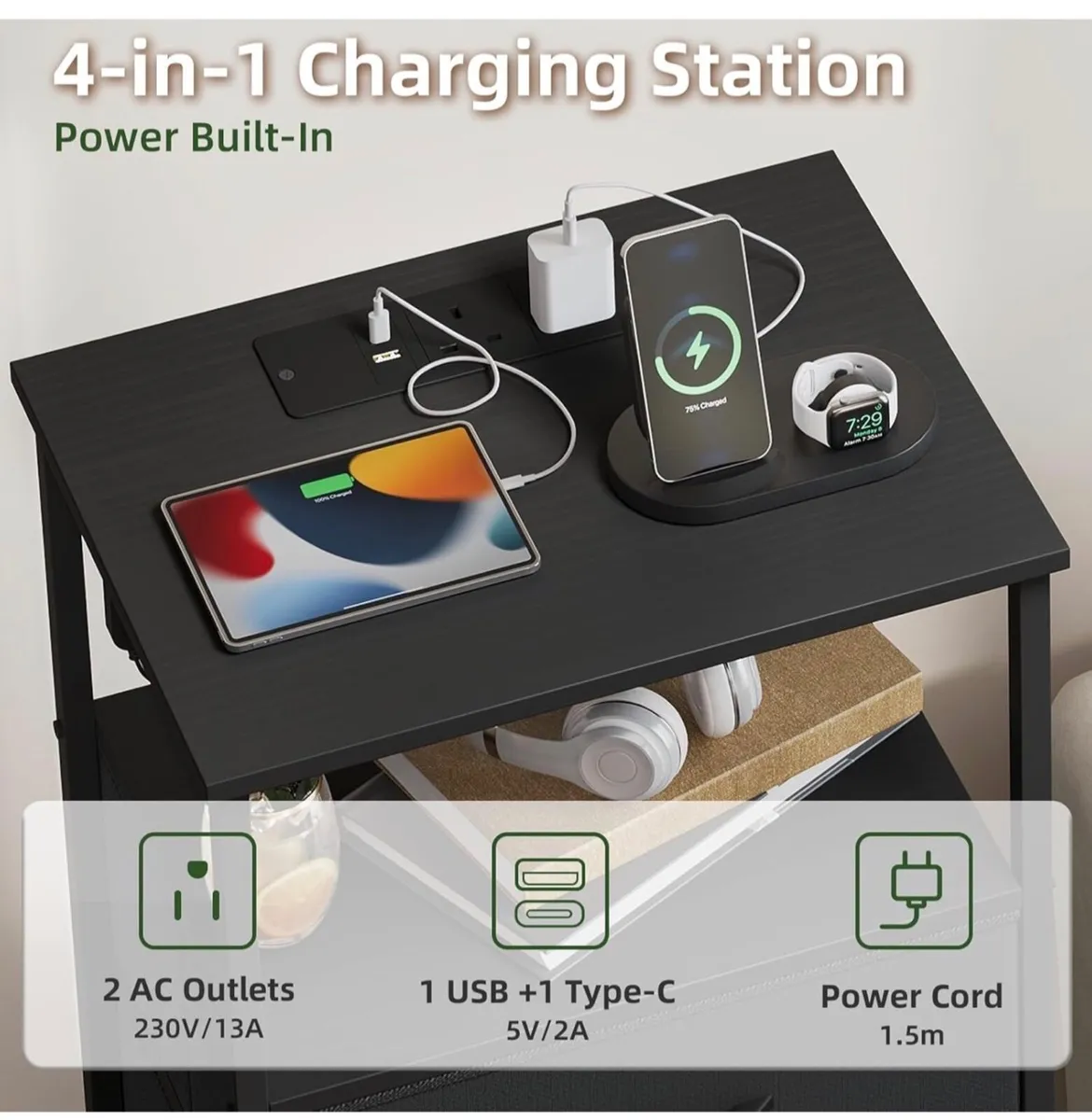 3 Drawers Chest of Drawers for Bedroom with Charg - Image 4