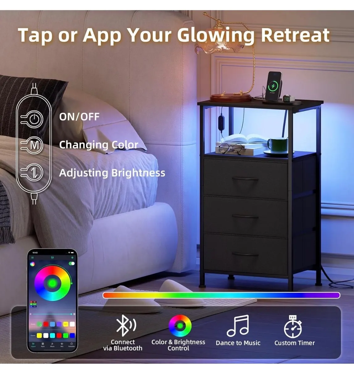 Set of 2 Chest of Drawers for Bedroom with Charg - Image 1