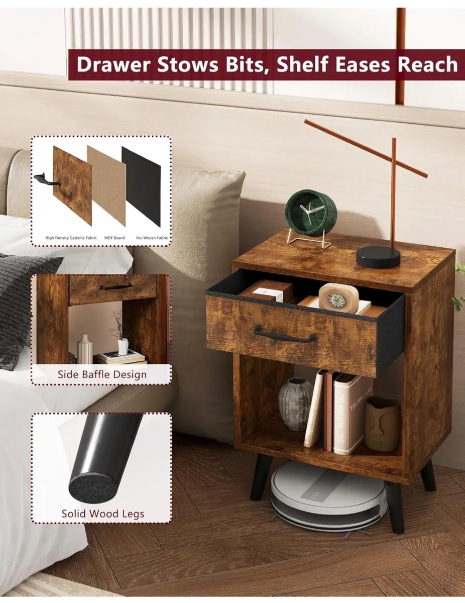 Nightstand Set of 2, Bedside Table, Side Table wit - Image 2