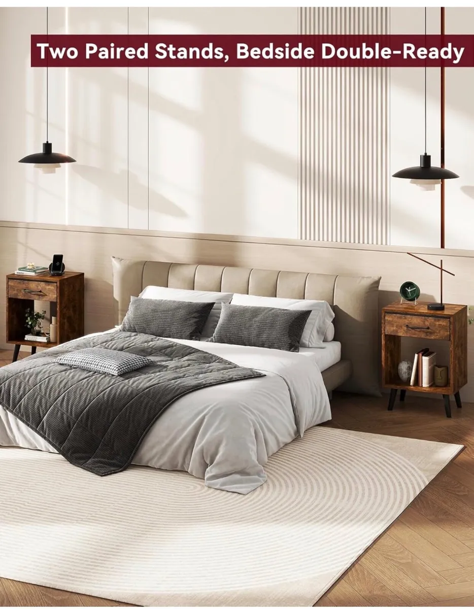 Nightstand Set of 2, Bedside Table, Side Table wit - Image 3