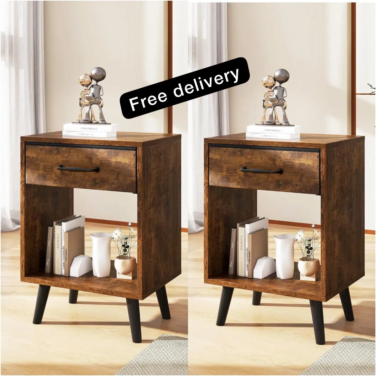 Nightstand Set of 2, Bedside Table, Side Table wit - Image 1